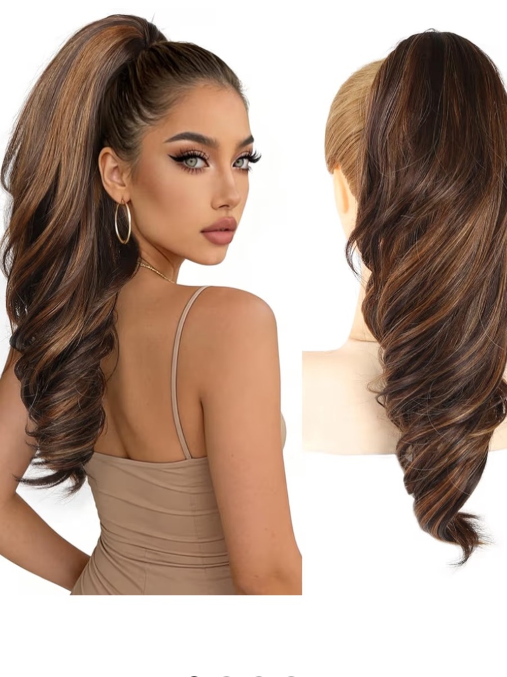 New! Claw Clip Hair Extension 18" Pony Tail Brown with Copper Brown Highlights